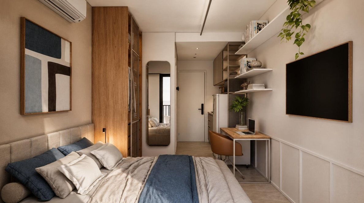 Studio de meio: vista a partir da cama